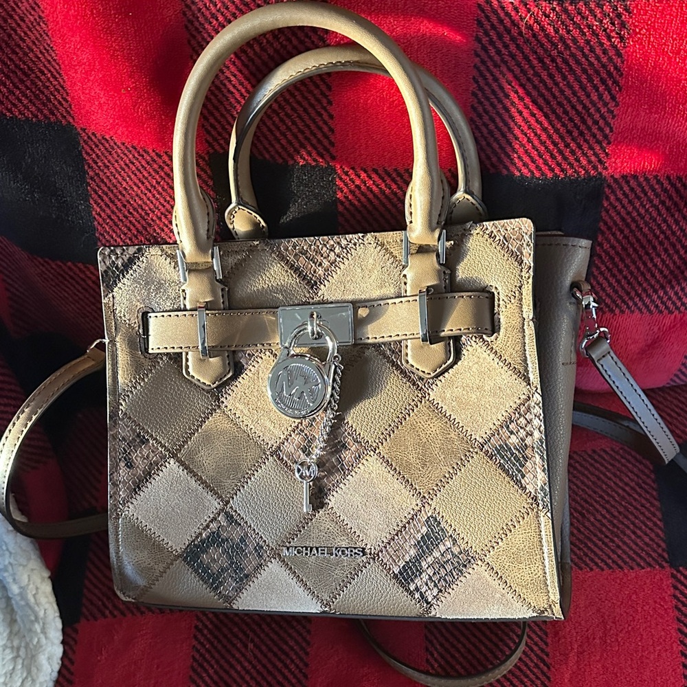 Michael Kors Tan and Brown Checkered Satchel